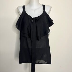 NWT Old Navy Black  Ruffled Tank Top Lightweight Sheer Modal Tie Front Sz XL
